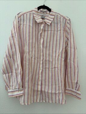 Chico’s No Iron Striped Button Front Shirt | Long Sleeve | Size 3 U.S Size 18